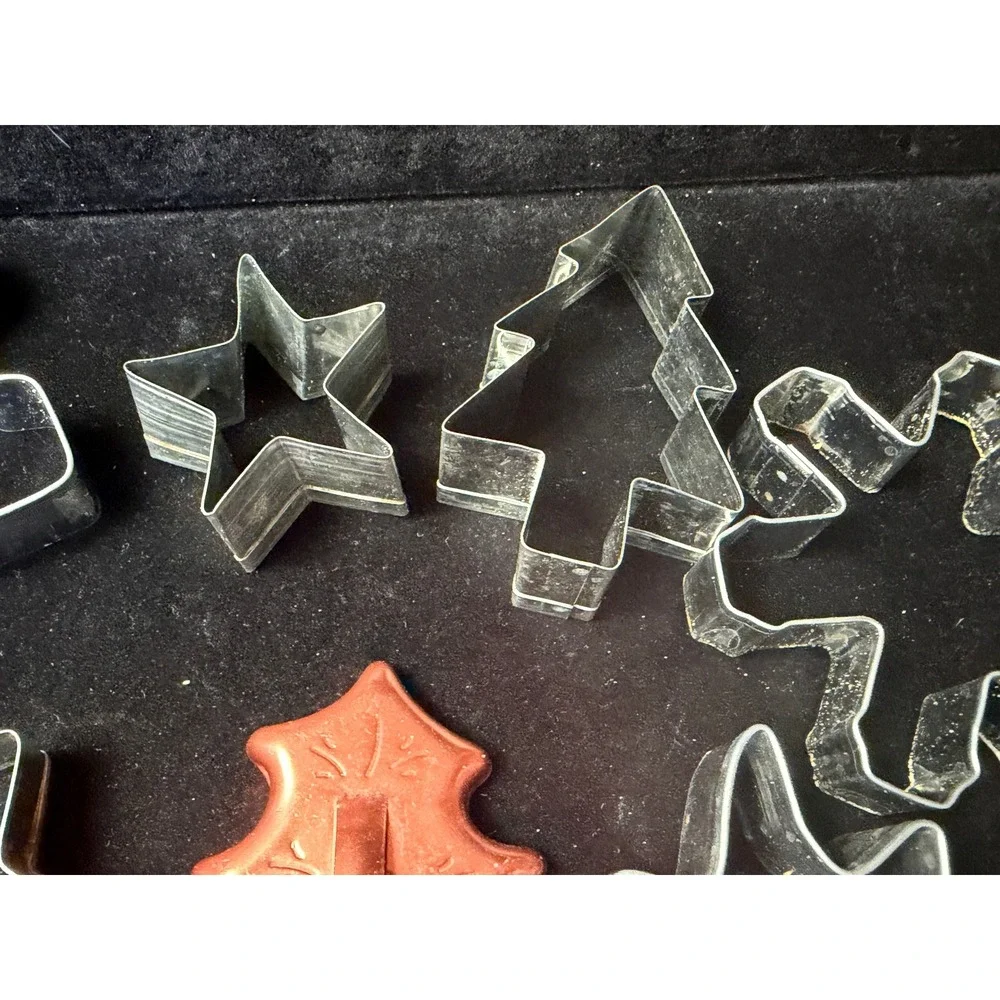 Vintage Christmas Cookie Cutter Set 12pc Metal Copper Tone Holiday Shapes Star